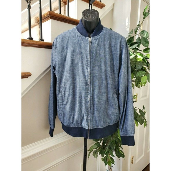 Old Navy Men's Solid Blue 100% Cotton Full Zip Long Sleeve Casual Jacket Size L - Picture 1 of 10
